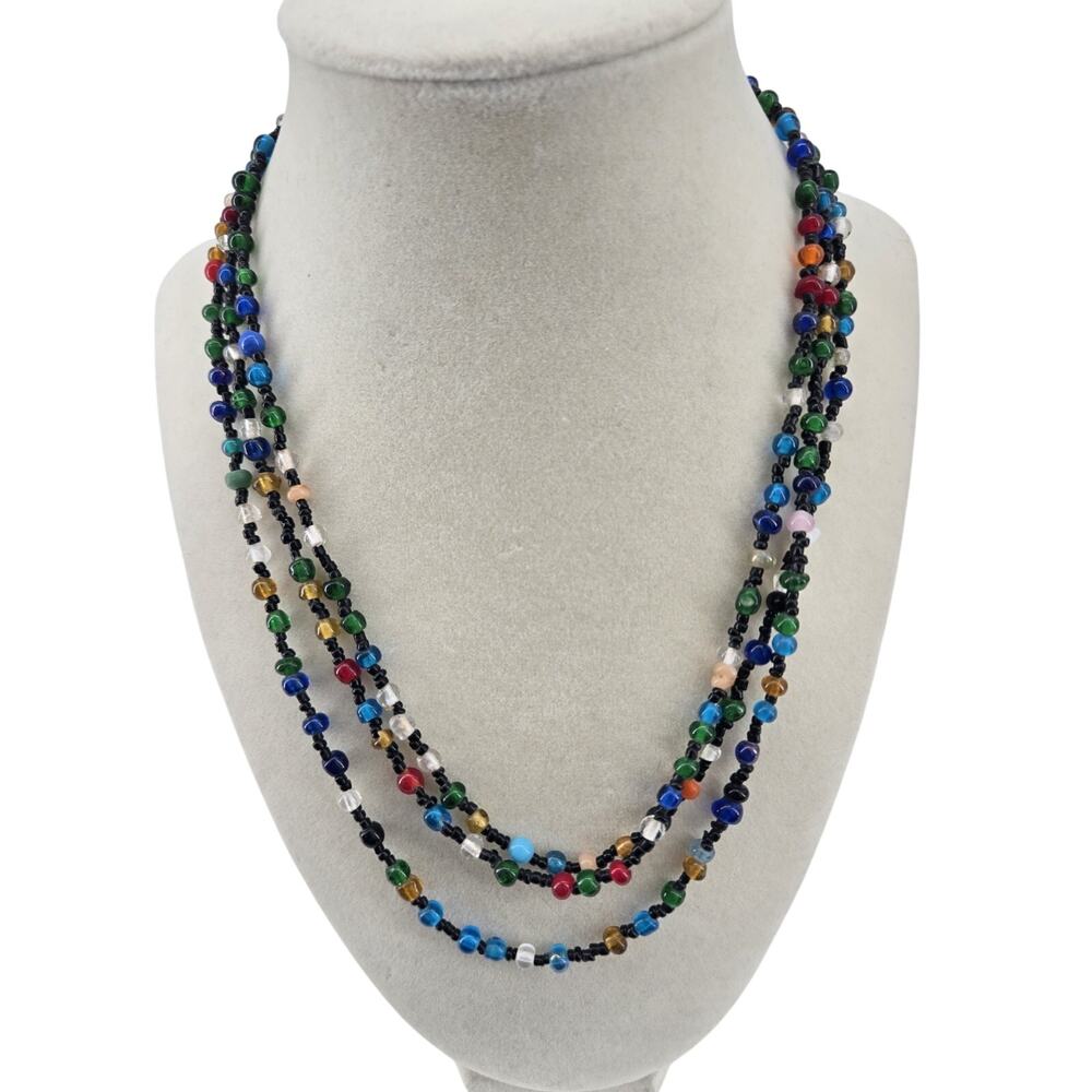 Vtg 90s Y2K Long Multicolor Glass Bead Necklace Boho Single Strand 57 In Long